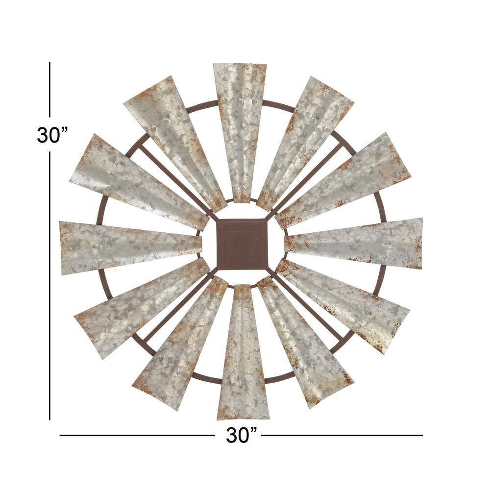 Silver Distressed Galvanized Metal Windmill Wall Sculpture