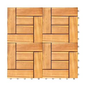 Yellowish Brown Acacia Interlocking Wooden Decktile (Set of 10 -Tiles)