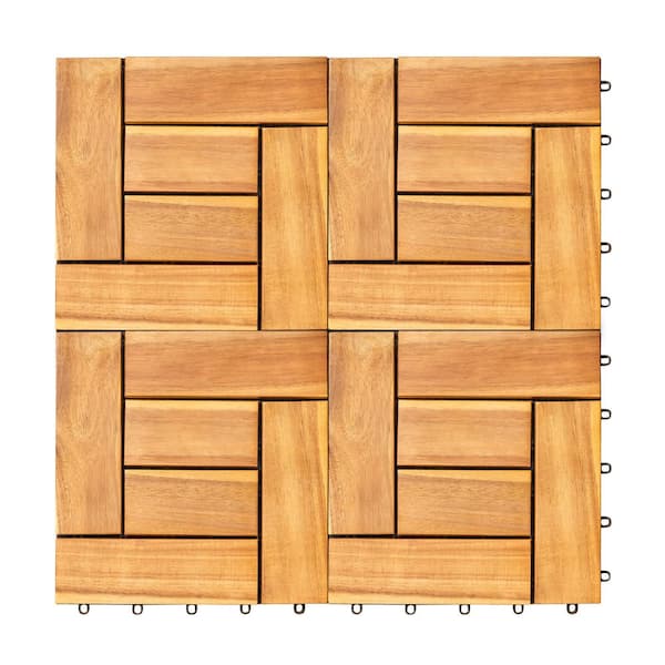 Siavonce Yellowish Brown Acacia Interlocking Wooden Decktile (Set