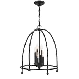 Tesia 6-Lights Black Pendant with Metal Cage Shade
