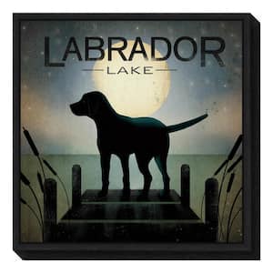 "Moonrise Black Dog - Labrador Lake" by Ryan Fowler Framed Canvas Wall Art
