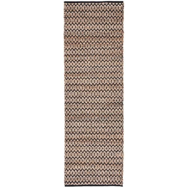 Natural Fiber 2 ft. x 7 ft. Natural/Black Geometric Runner Rug