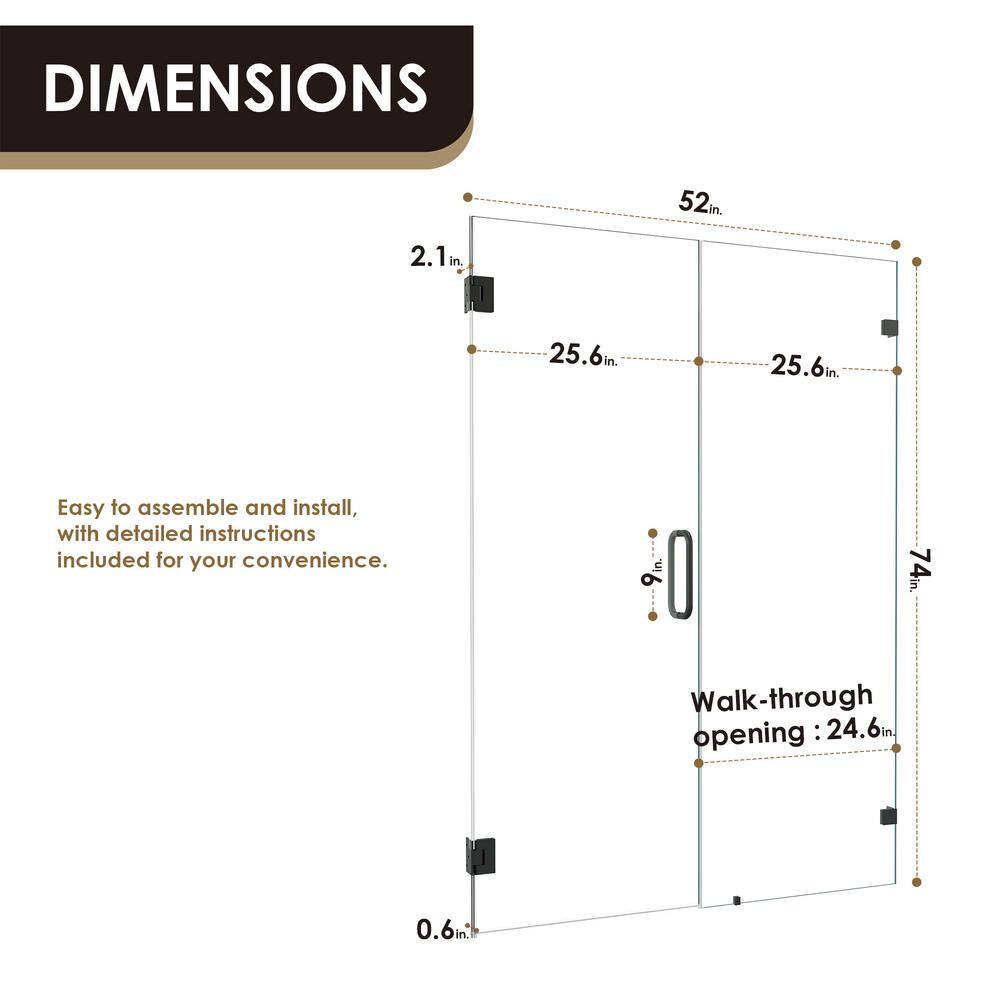 Matte Black Frameless Pivot Shower Door with Clear Glass