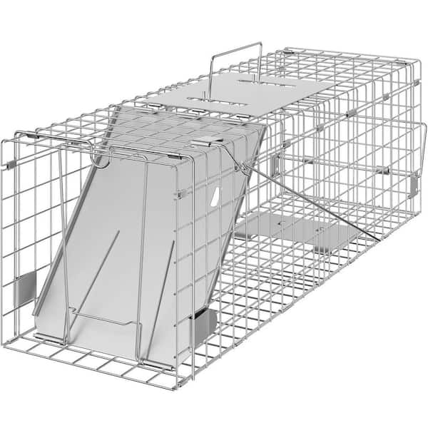24 in. Galvanized Humane Live Animal Cage Trap-Foldable with Handle for Cats, Rabbits, Raccoons and More