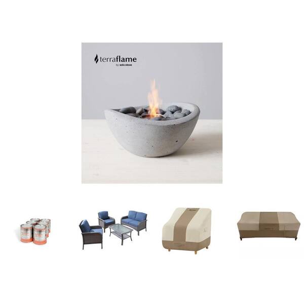 Wave 11 in. Fire Bowl, Smokeless Gel Fuel (6-Pack), 4-Seat Sofa Set, Chair Cover and 38 in. x 77.3 in. Loveseat Cover