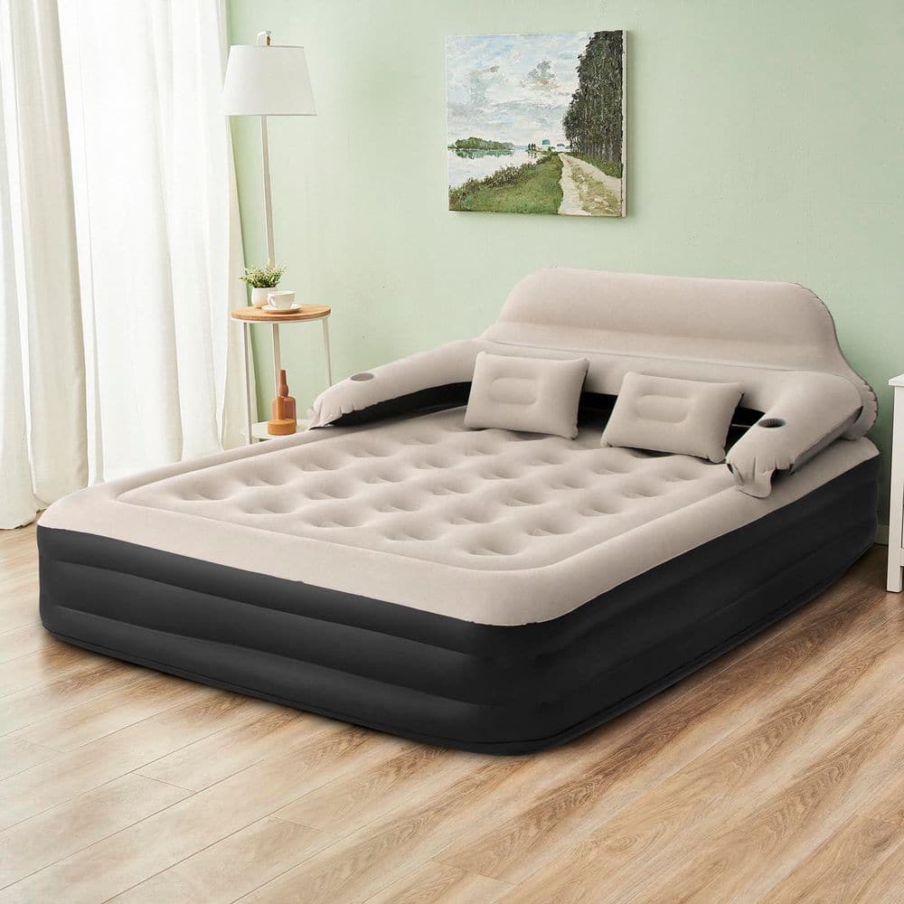 15 in. Queen Size Air Mattress with Headboard and Pump, Blow Up Mattress In