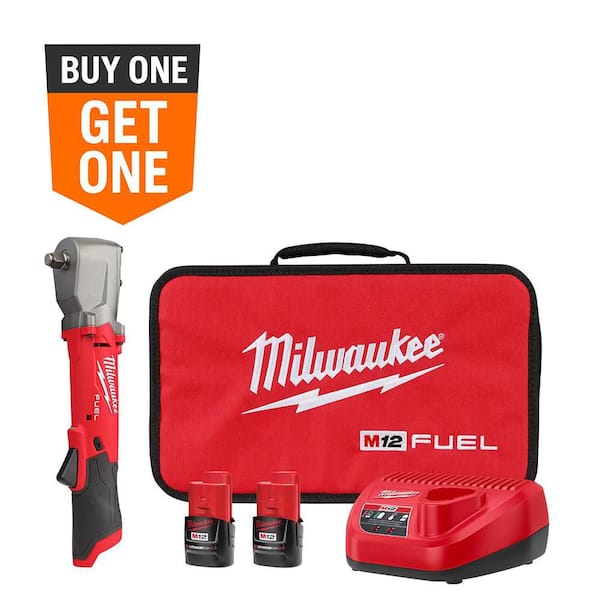 M12 FUEL 12V Lithium-Ion Brushless Cordless 1/2 in. Right Angle Impact Wrench Kit with Two 2.0 Ah Batteries