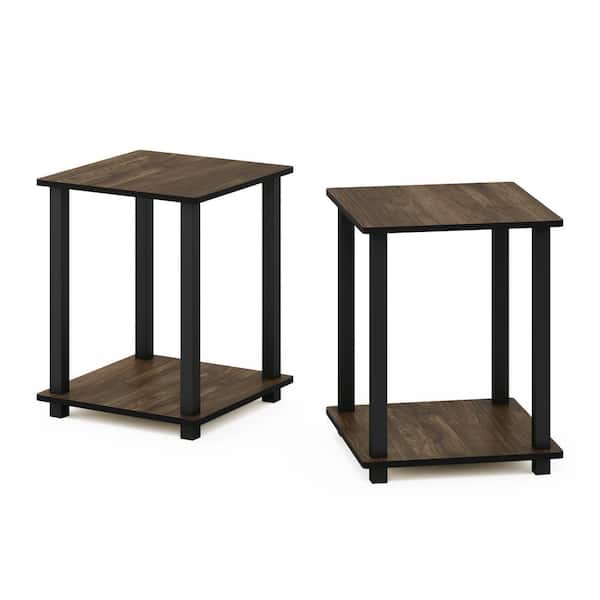 Furinno Simplistic 15.6 in. Columbia Walnut/Black Square Wood End Table (2-Pack)