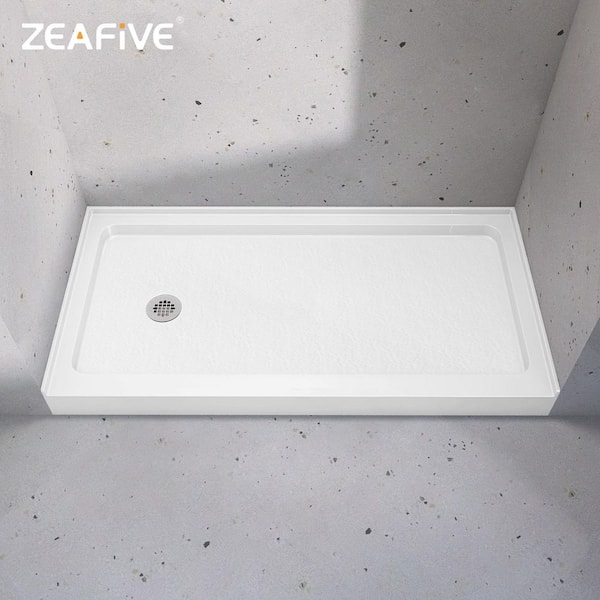Zeafive Zeno 60 in. L x 30 in. W Alcove Shower Pan Base with Left Drain in White Non-slip Single Threshold Shower Bathroom Tray
