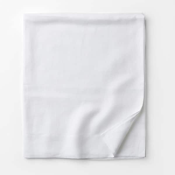 The Company Store Solid Washed White Linen Full Flat Sheet