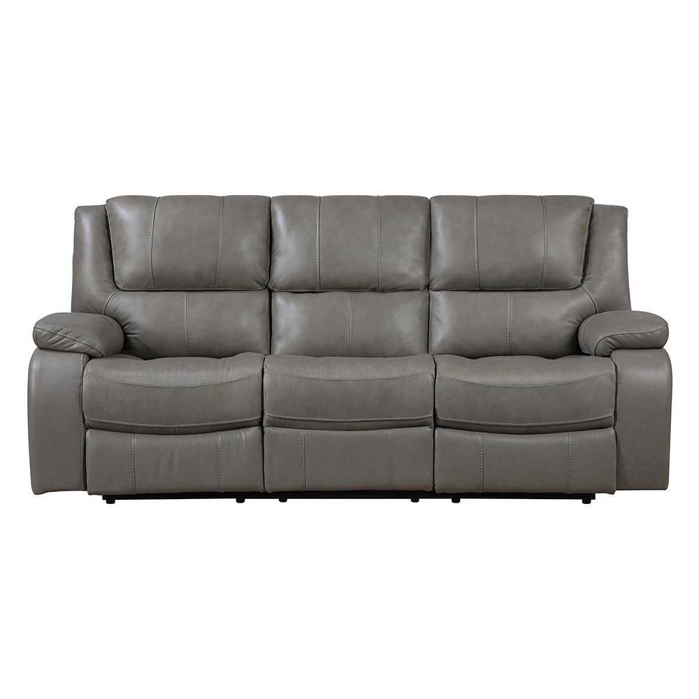 Dimitri 86.5 in. W Pillow Top Arm Top Grain Leather Rectangle Manual Double Reclining Sofa in Gray price history on PriceWatchPro