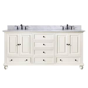 Thompson 73 in. W x 22 in. D x 35 in. H Vanity in French White with Marble Vanity Top in Carrera White with Basin