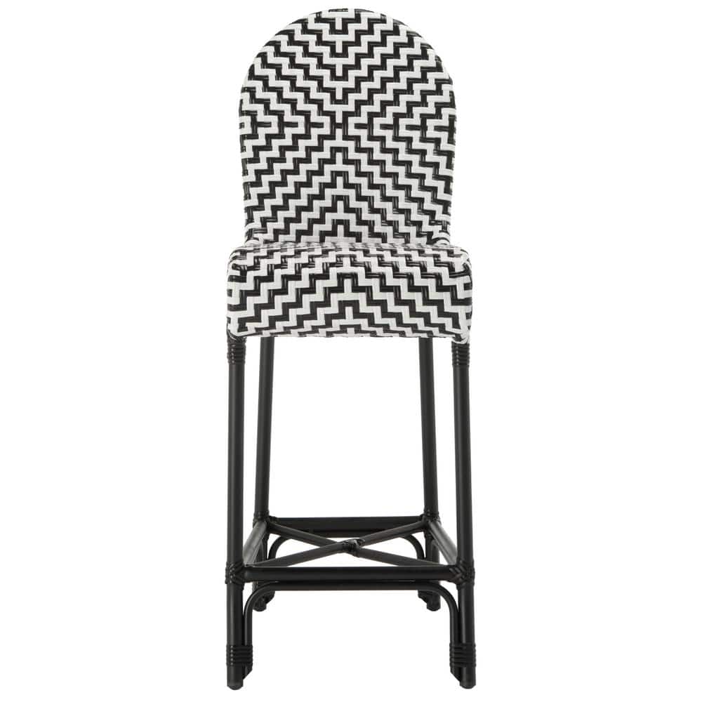 Tilden Black and White Rattan Indoor/Outdoor Bar Stool