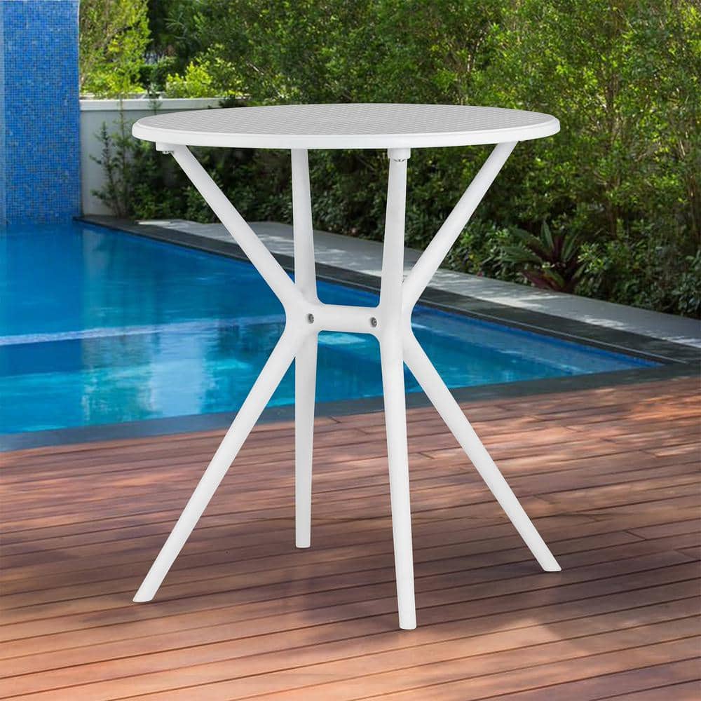 White 26 in. Round Plastic Outdoor Dining Table