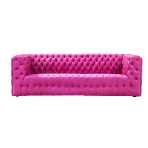 Vicenza 89.37 in. Pink Solid Velvet 3-Seater Tufted Sofa