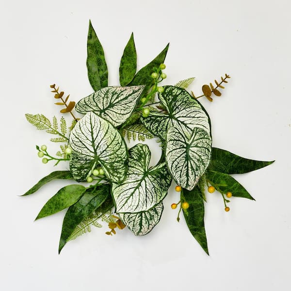 Unbranded 15 in. Large Caladium Leaf And Berry Candle Ring Centerpiece
