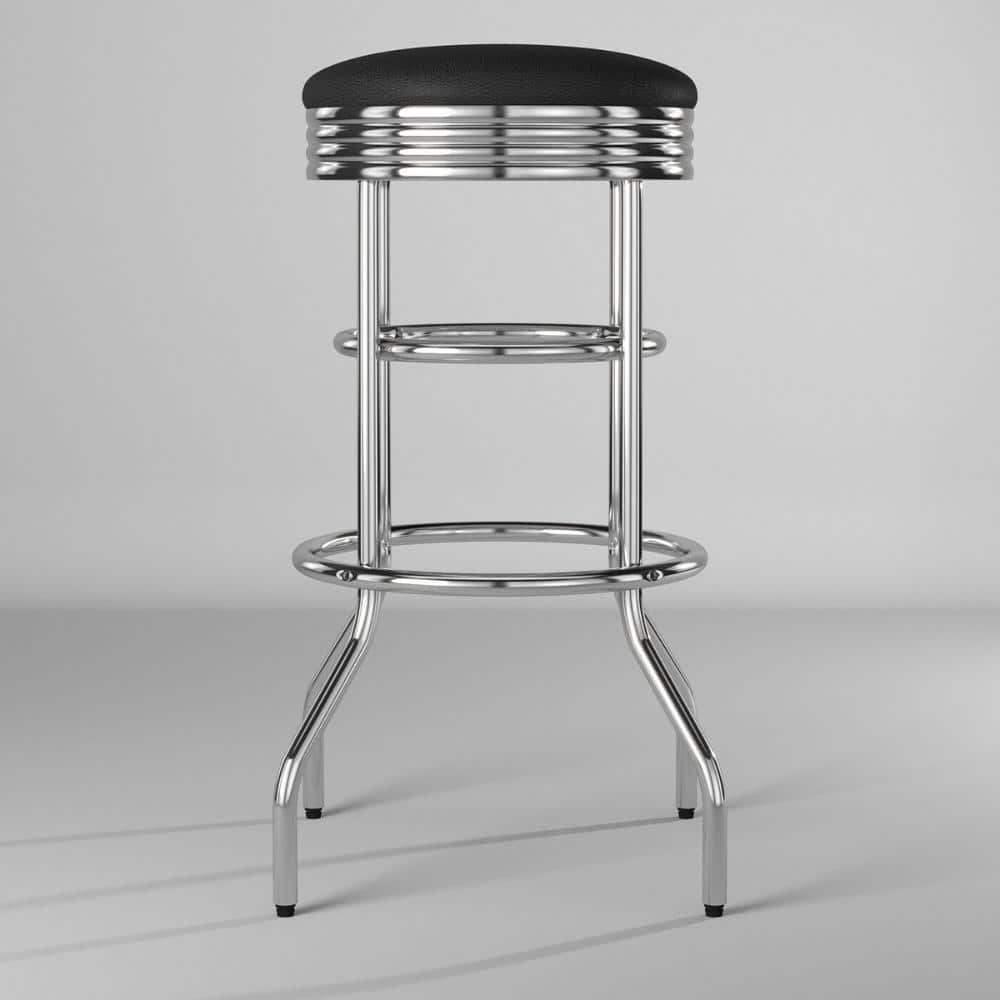 Black Faux Leather and Chrome Swivel Bar Stools, 30" Set