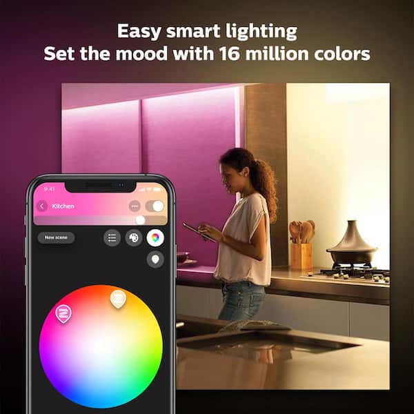 Philips Hue 6.6 ft. Smart Plug-In Color and Tunable White Ambiance Cuttable  Integrated LED Under Cabinet Light Base Kit (1-Pack) 555334 - The Home Depot