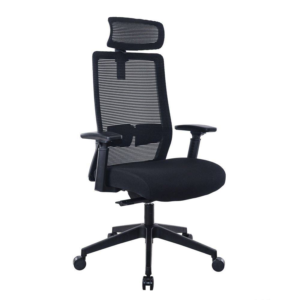Comfort Fabric. Mesh Head Rest, High Back Ergonomic Mesh Back Task Chair in Black with Adjustable Arms.