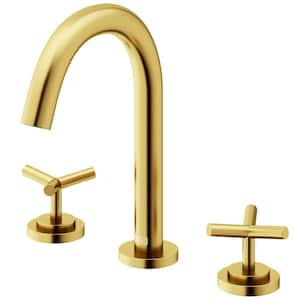 Jewel 9 in. H 2-Handle High-Arc Widespread Bathroom Faucet with Cross Handles in Matte Brushed Gold