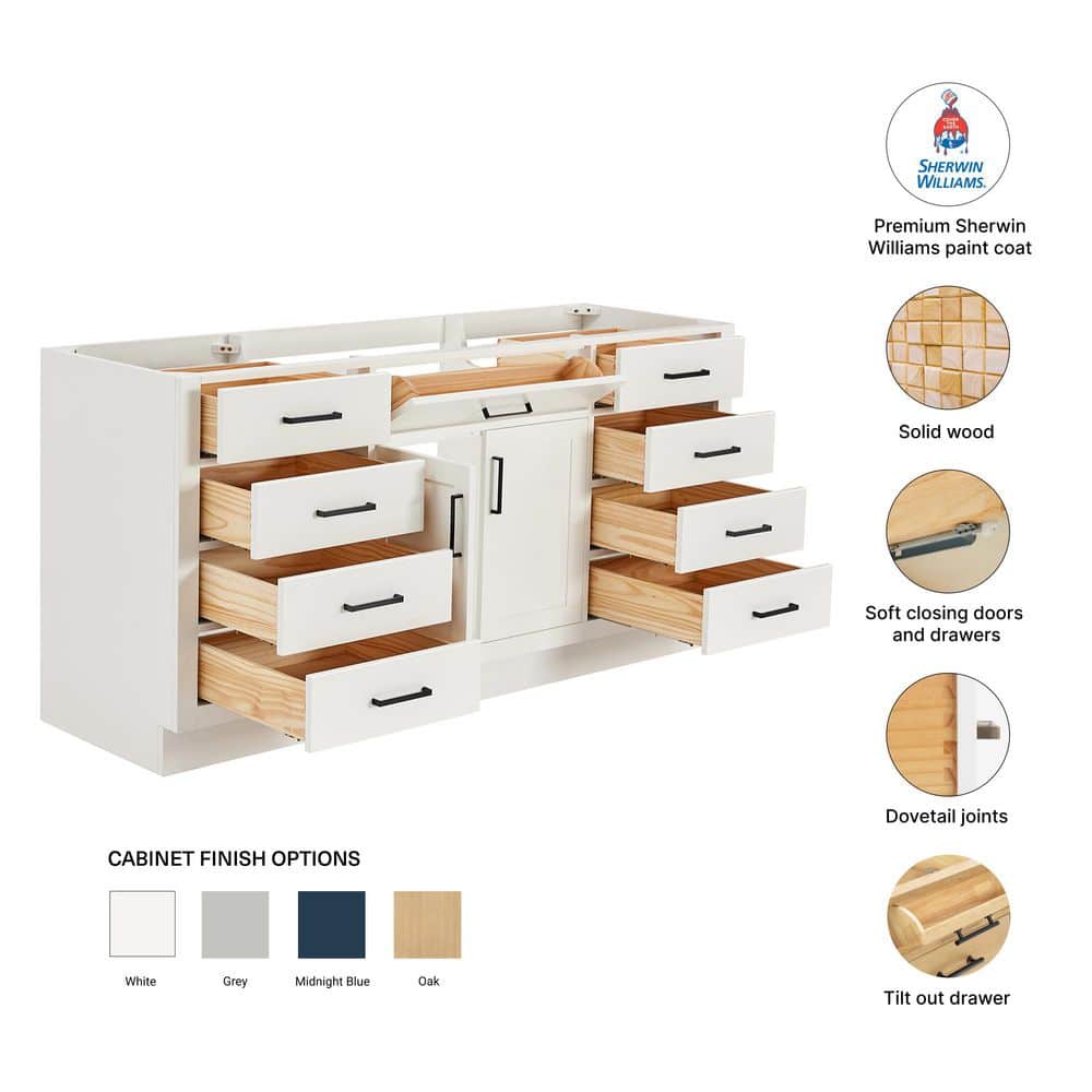 Hepburn 66" White Hardwood Single Bathroom Vanity Base