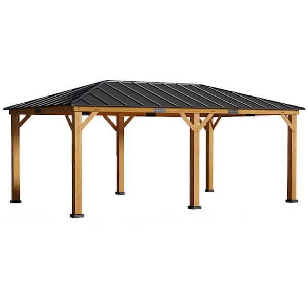 Unbranded 12 ft. x 20 ft. Spruce Wood Gazebo Hardtop, Silent Asphalt Roof Solid Wood Gazebo, for Patio, Lawns, Garden