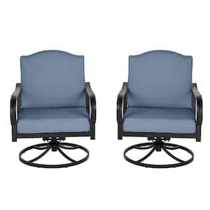 Laurel Oaks Black Steel Outdoor Patio Lounge Chair with Sunbrella Denim Blue Cushions (2-Pack)