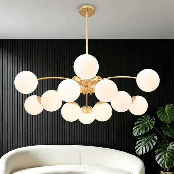 HUOKU Ceder 12-Light 39.4 in.Dia Brass Modern Sputnik Chandelier