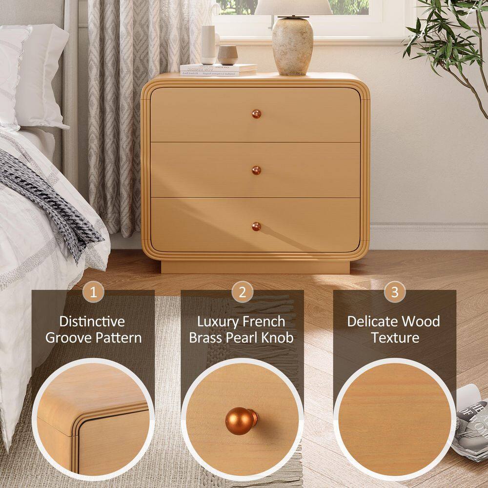 Creston Modern Olive Green 3-Drawer Curved-Edge Bedside Table Nightstand - thumbnail 7