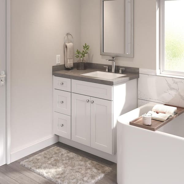 36 in. W 21 in. H 34.5 in. D Ready to Assemble Plywood Vanity Kitchen Cabinet in Painted White with Drawer