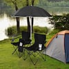 Costway Portable Folding Picnic Double Chair W/Umbrella Table