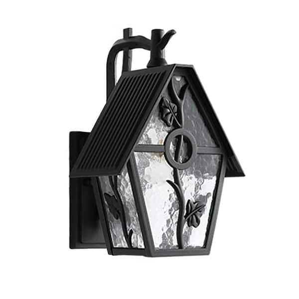 10.24 in. 1 Light Black European Style Wall Sconce Wall Lamp with Clear Glass Shade for Courtyard, No Bulbs Included