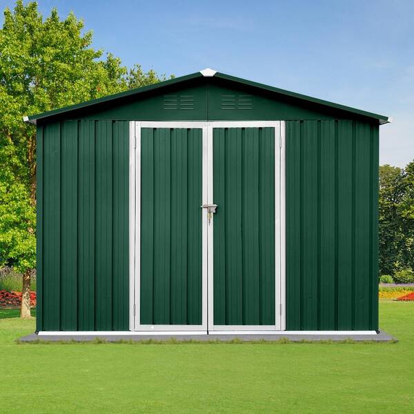 Unbranded - Outdoor 6 ft. x 8 ft. Storage Metal Sheds with Latch, Vents, for Garden (48 sq.ft.), Green Plus White