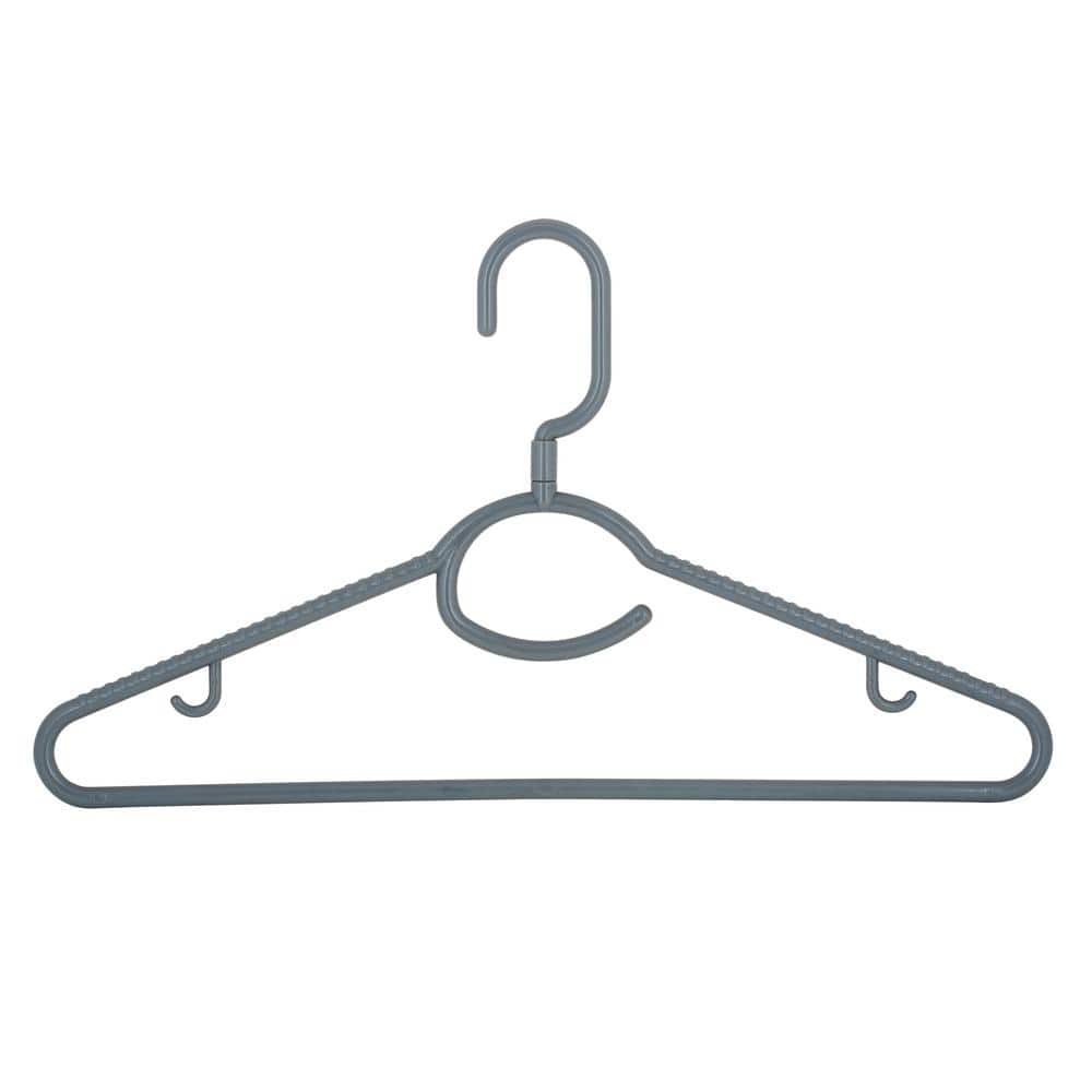 Gray Heavyweight Plastic Hangers with Swivel Hook and Rubber Grips (Set of 5)