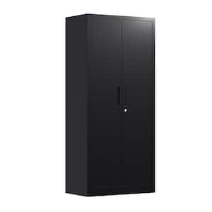 31.5 in. W x 70.8 in. H x 15.7 in. D Metal Garage Storage Cabinet in Black, Steel Cabinet with Double Handle