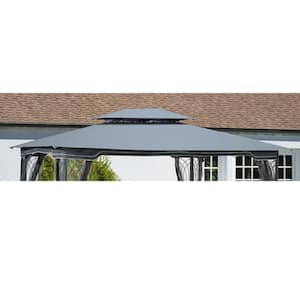 13 ft. x 10 ft. Gray Patio Double Roof Gazebo Replacement Canopy Top