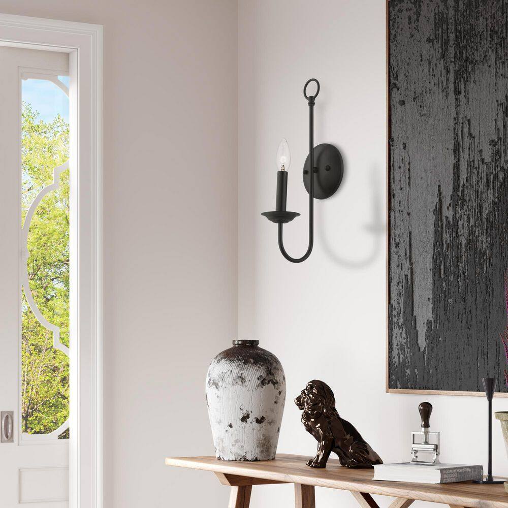 Estate Classical Black Steel Wall Sconce - 16" Height