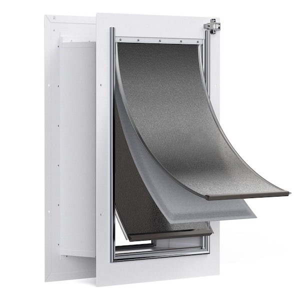 Large 10.25W x 16.25H Silver Steel Aluminum Wall Pet Door Telescoping Tunnel 3-Flap Weatherproof 1 Piece