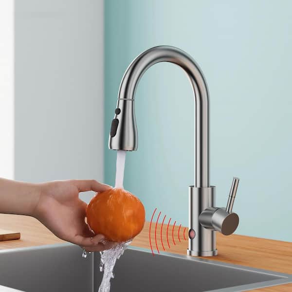 Touchless Single Handle Pull Down Sprayer Kitchen Faucet with 360 Spout Swivel Advanced Spray in Brushed Nickel