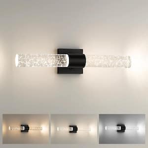 16 in.11-Watt with Crystal Bubble Glass, Black LED Vanity Light Indoor