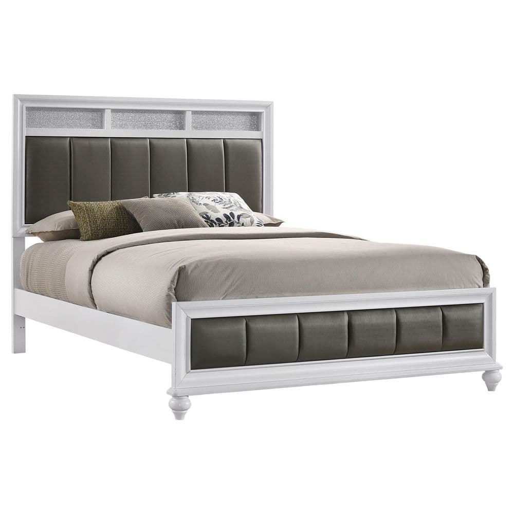 Gray and White Faux Leather Queen Upholstered Bed with Tufted Headboard