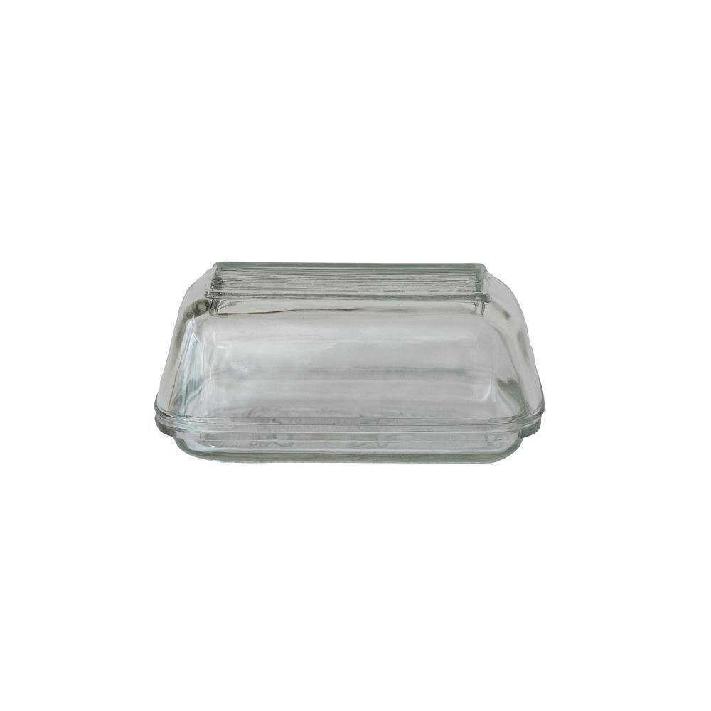 Vintage Clear Embossed Glass Rectangular Butter Dish