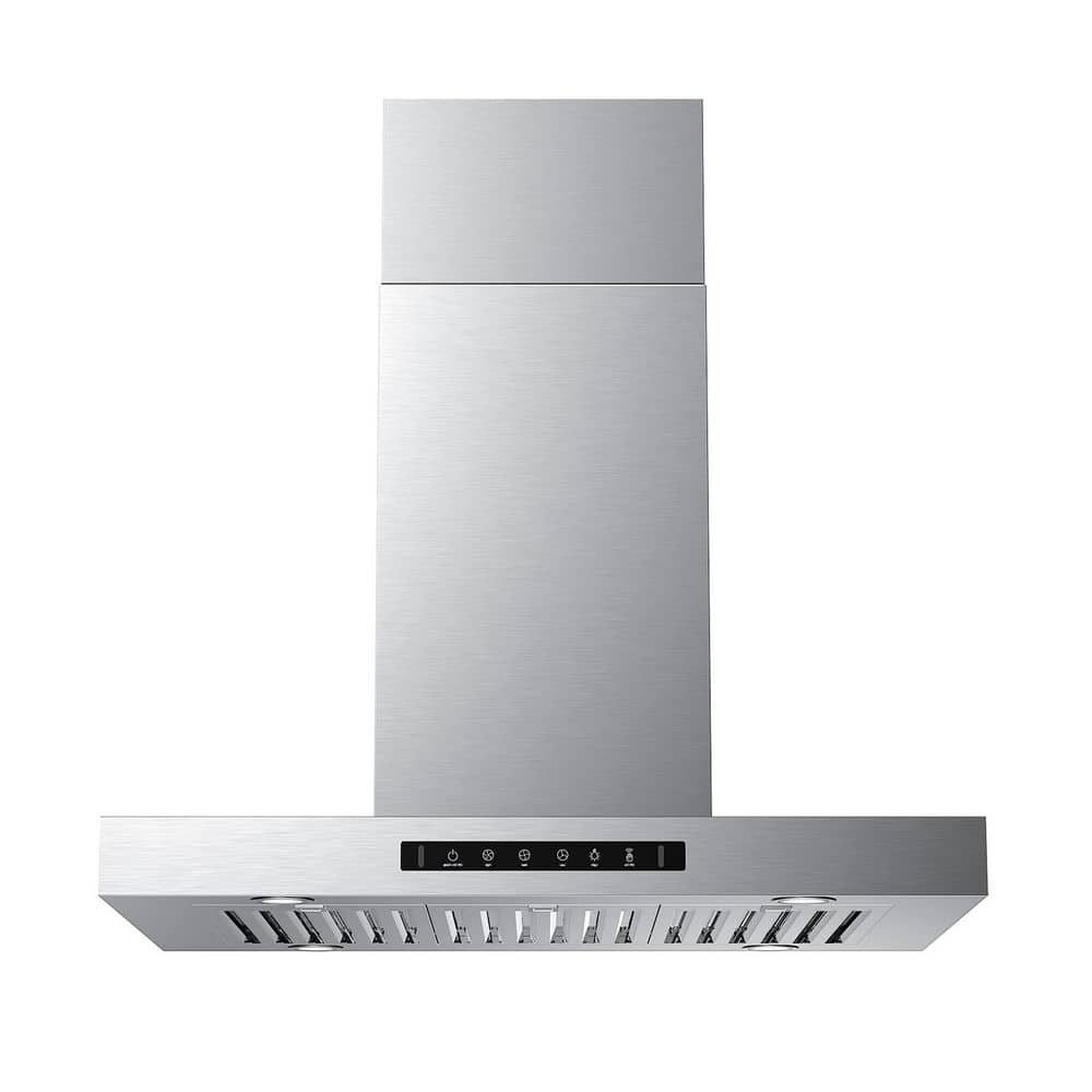 36 in. 600 CFM Ducted Island Range Hood with 4-LED light and Gesture/Touch Control, Removable baffle in Stainless Steel