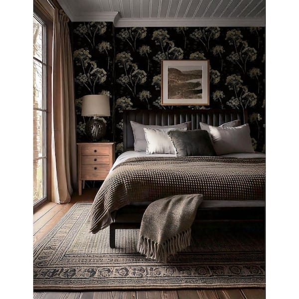 30.75 sq. ft. Ebony and Truffle The Aurelia Floral Vinyl Peel and Stick Wallpaper Roll
