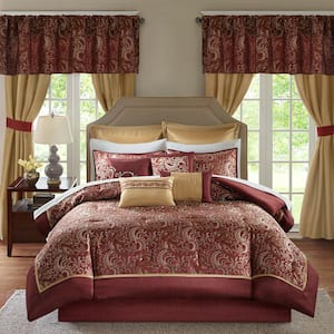 Cadence Red Polyester King Comforter Set