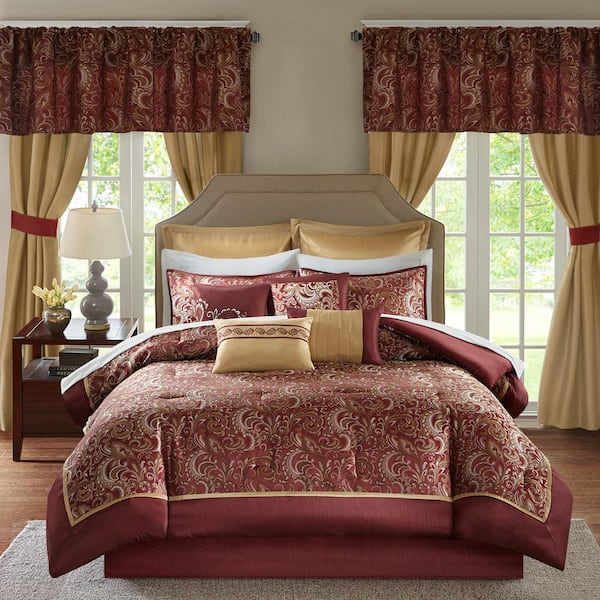 MADISON PARK ESSENTIALS Cadence Red Polyester California King Comforter Set