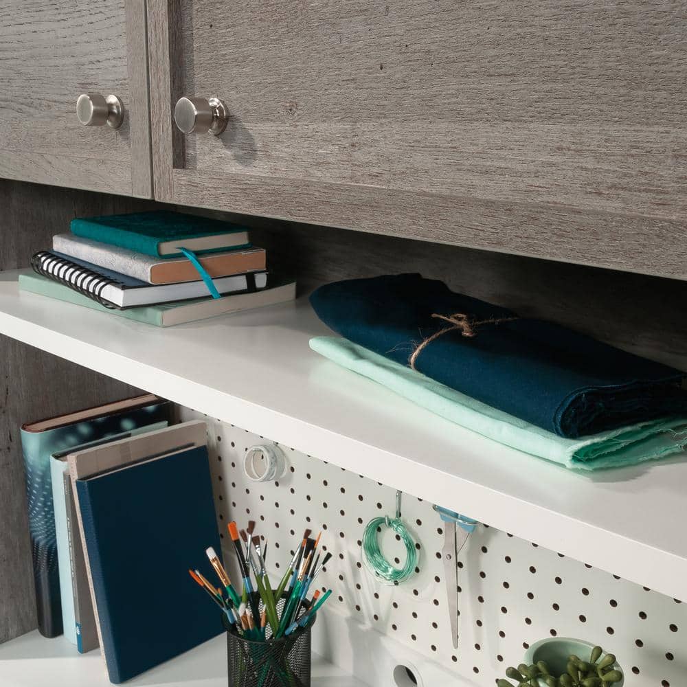 Mystic Oak and White Craft Storage Hutch with Adjustable Shelf