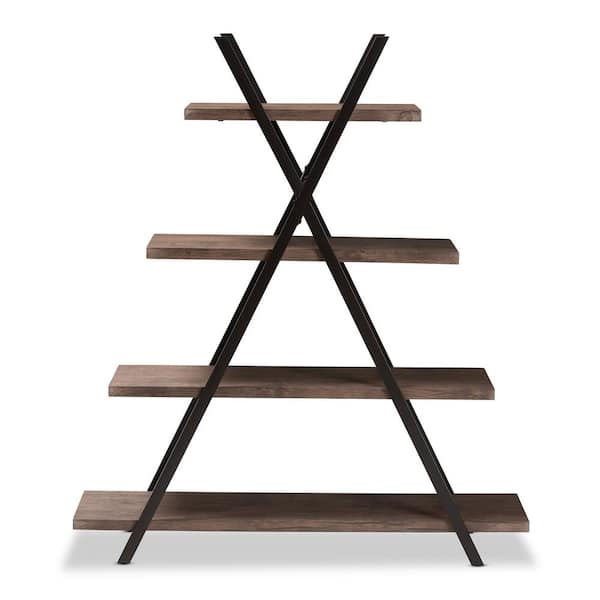 Baxton Studio Fiera 54.3 in. H Walnut and Black Wood 4-shelf Etagere Bookcase