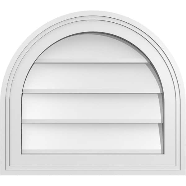 Ekena Millwork 18 in. x 16 in. Round Top Surface Mount PVC Gable Vent: Decorative with Brickmould Frame