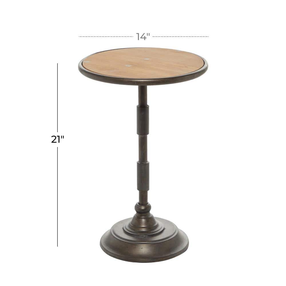 Industrial Black Metal and Brown Wood Round Accent Table